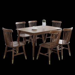 锦巢 北欧实木餐桌椅组合现代简约餐台家用长方形饭桌轻奢家具MZDR-2135A 胡桃色（温莎椅） 一桌8椅 (1.5米)