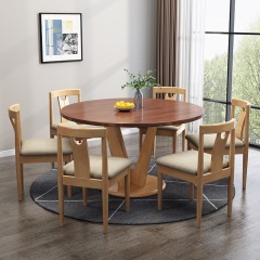 锦巢 餐桌 北欧实木餐桌现代简约拼色风格大圆桌餐桌椅组合餐厅家具MY-DM-630 一桌6椅 (1.35米)