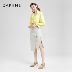 Daphne/达芙妮2020春夏新品一字扣带露跟鞋精美网面松紧女单鞋