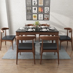 百纯火烧石餐桌椅组合现代简约家用饭桌小户型实木伸缩桌子圆餐桌