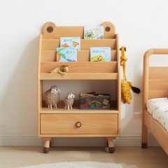 维莎实木儿童书架现代简易落地带抽屉架子北欧小型榉木家用绘本架