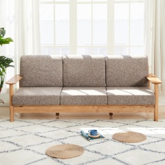 维莎日式全实木沙发橡木三人转角棉麻布艺沙发组合现代简约家具
