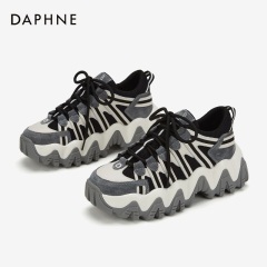 Daphne/达芙妮2020春增高厚底老爹鞋大波浪鞋底撞色拼接运动鞋