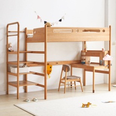 维莎全实木儿童床家用学生上下铺现代简约带书桌一体多功能高低床
