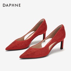 Daphne/达芙妮2020春尖头性感纯色浅口烫钻宴会细跟婚鞋单鞋