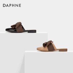 Daphne/达芙妮秋优雅蝴蝶结平底穆勒半托外穿时尚单鞋