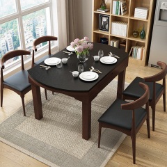 百纯火烧石餐桌椅组合现代简约家用饭桌小户型实木伸缩桌子圆餐桌