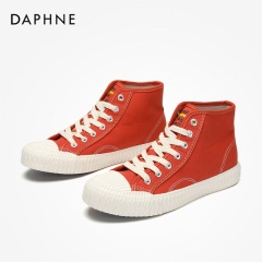 Daphne/达芙妮秋纯色趣味字母时尚帆布鞋圆头橡胶底休闲鞋