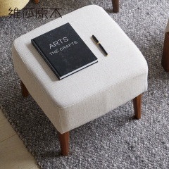 维莎全实木沙发脚踏凳现代简约小户型客厅橡木矮凳北欧软包换鞋凳