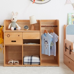 维莎全实木儿童多功能柜子现代卧室收纳储物柜简约落地榉木小边柜