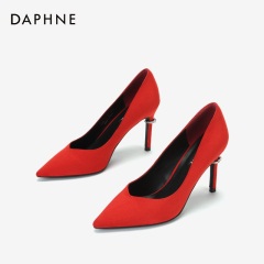 Daphne/达芙妮春秋新款性感创意个性戒指跟绒面高跟鞋女潮