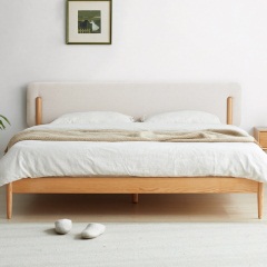 维莎纯实木床橡木软包床现代卧室1.8m双人1.5m床北欧简约原木家具
