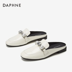 Daphne/达芙妮2020春季新款时尚露跟穆勒鞋方头【珠玑扣】平底鞋