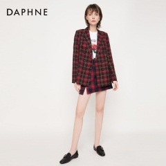 Daphne/达芙妮春秋新款懒人鞋女士方扣两穿低跟牛皮乐福鞋