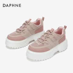 Daphne/达芙妮圆头厚底系带立体拼接工装风松糕底休闲鞋