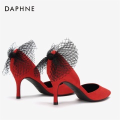 Daphne/达芙妮春秋新款潮流性感网眼细跟尖头高跟鞋单鞋女