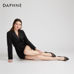 Daphne/达芙妮2020春新品蕾丝尖头鞋女闪耀钻饰舒适低跟时装单鞋