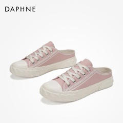 Daphne/达芙妮秋帆布鞋半托清爽无后跟经典帆布鞋懒人鞋