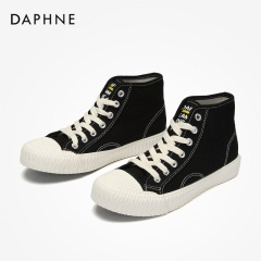Daphne/达芙妮秋纯色趣味字母时尚帆布鞋圆头橡胶底休闲鞋