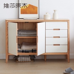 维莎全实木带门斗柜现代简约小户型橡木储物柜北欧卧室白色收纳柜