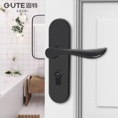 固特室内卧室单舌门锁卫生间房间门把手黑色简约实木房门锁具套装