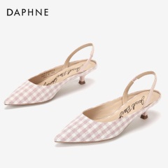 Daphne/达芙妮春秋文艺气质灵动格纹布后空低跟单鞋女