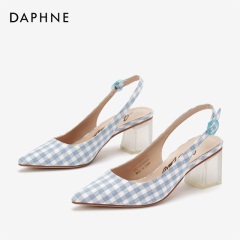 Daphne/达芙妮春秋简约优雅格纹布后空磨砂粗中跟单鞋女