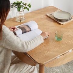 维莎实木折叠餐桌简约现代圆桌正方形两用饭桌家用小户型可伸缩桌