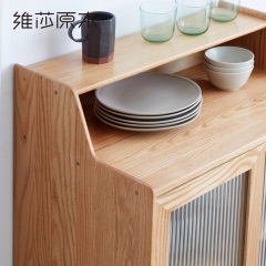 维莎全实木移门餐边柜现代简约储物柜碗橱柜北欧橡木多功能茶水柜