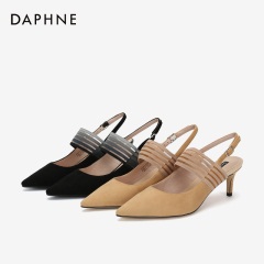 Daphne/达芙妮2020春夏新品一字扣带露跟鞋精美网面松紧女单鞋