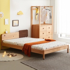 维莎全实木北欧榉木儿童床现代小户型男孩女孩1.2米单人卧室家具