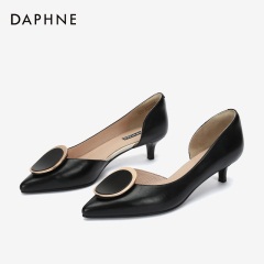 Daphne/达芙妮2020侧空猫跟单鞋女圆扣侧空尖头鞋优雅气质单鞋