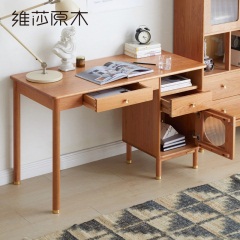 维莎实木书桌书柜一体现代简约学生写字台学习桌小户型家用电脑桌
