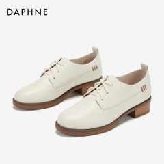 Daphne/达芙妮2020春休闲鞋女英伦牛津鞋牛皮革圆头深口木纹跟鞋