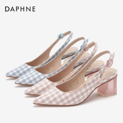 Daphne/达芙妮春秋简约优雅格纹布后空磨砂粗中跟单鞋女