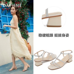 达芙妮2020年夏方头罗马风粗跟凉鞋璀璨格利特凉鞋女