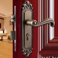 固特 青古铜门锁室内欧式实木房门锁把手卧室防盗锁静音机械门锁