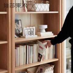 维莎全实木书架简约现代白色落地置物架北欧书房橡木书柜书架组合