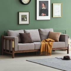 维莎日式全实木沙发黑胡桃木布艺沙发组合现代简约木蜡油家具