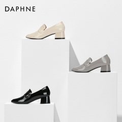 Daphne/达芙妮2020春高跟乐福鞋女粗跟OL职场简约风摩登亮面单鞋