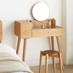 维莎实木化妆桌北欧卧室带镜梳妆台现代简约小户型多功能橡木桌子