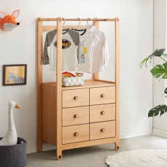 维莎全实木儿童衣柜现代小户型榉木挂衣柜北欧简约带抽屉收纳斗柜