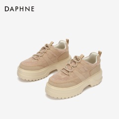 Daphne/达芙妮圆头厚底系带立体拼接工装风松糕底休闲鞋