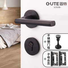 固特门锁卧室内房门锁卫生间美式黑色静音家用实木门把手三件套餐