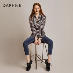 Daphne/达芙妮秋学院风小皮鞋褶皱镜面牛津鞋圆头厚底单鞋