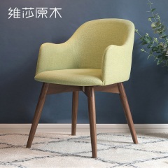 维莎实木餐椅橡木椅子黑胡桃木布面软包休闲椅环保餐厅家具新品