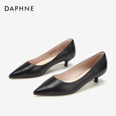 Daphne/达芙妮2020春新品单鞋女【羊皮】经典百搭低跟小猫跟单鞋