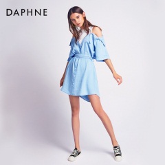 Daphne/达芙妮秋帆布鞋半托清爽无后跟经典帆布鞋懒人鞋