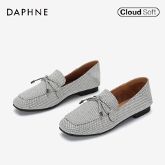 Daphne/达芙妮2020春季小方头单鞋女平底舒适乐福鞋女蝴蝶结单鞋