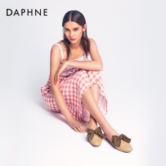 Daphne/达芙妮秋优雅蝴蝶结平底穆勒半托外穿时尚单鞋